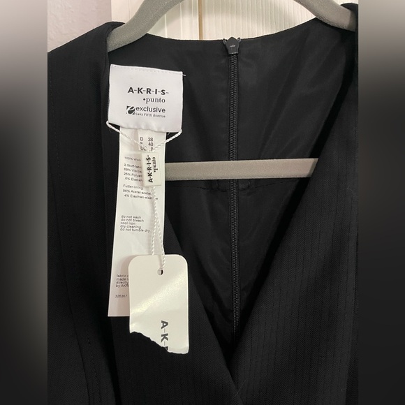 NWT AKRIS Punto black wool belted sleeveless faux wrap front dress size 8 - Picture 15 of 15